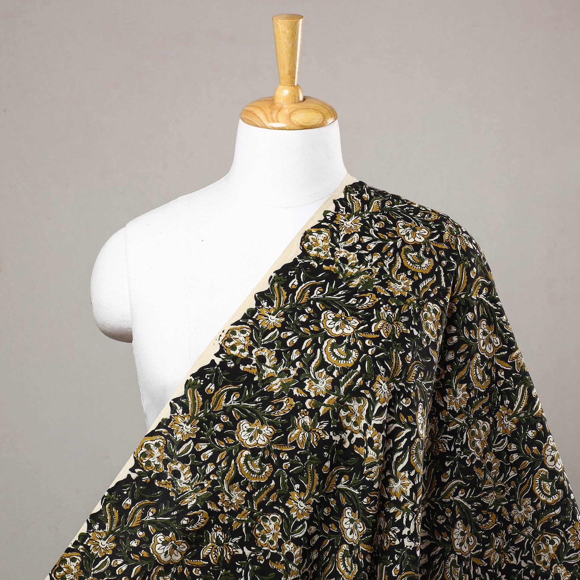 Black - Kalamkari Bagru Block Print Cotton Fabric