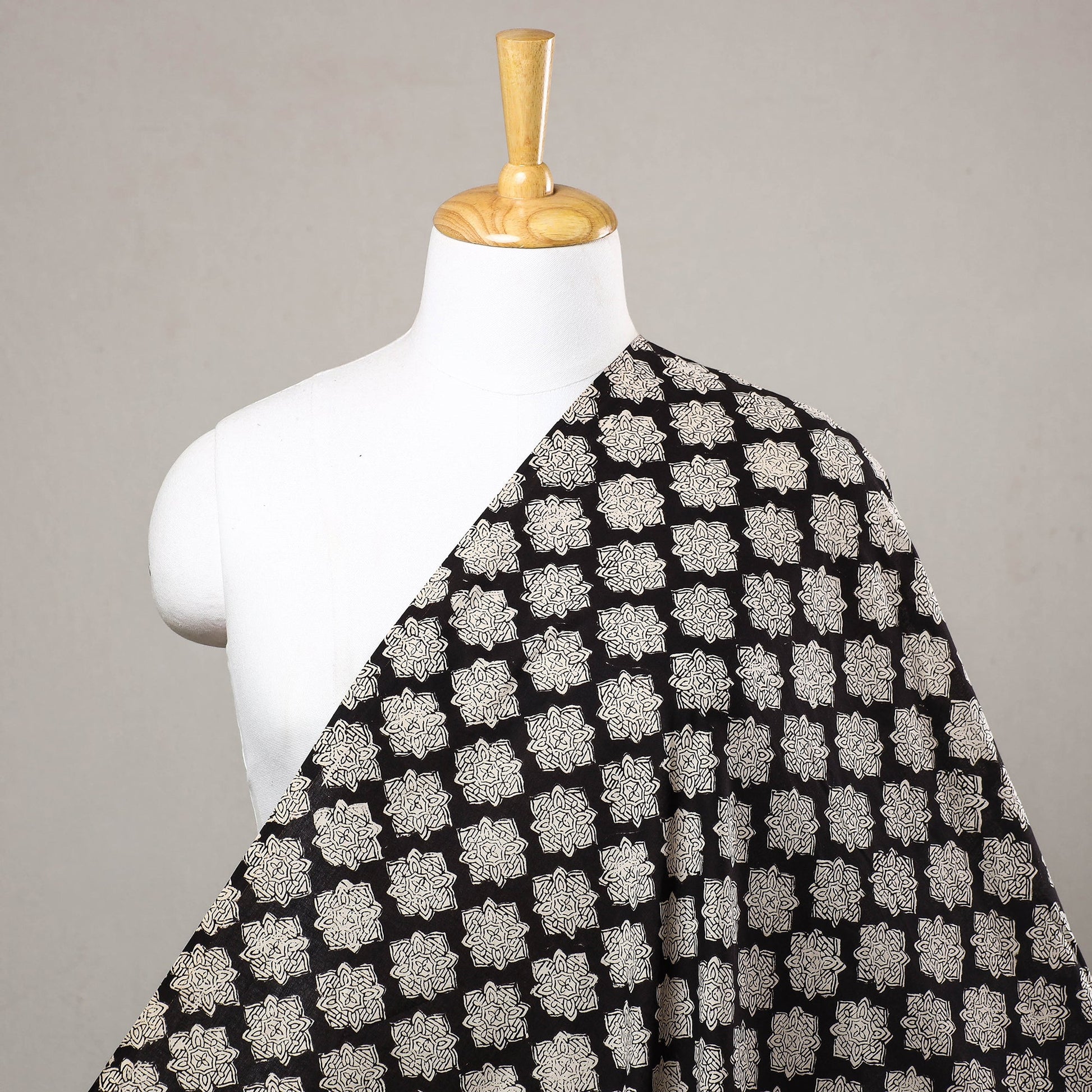 Black - Bagru Block Print Cotton Fabric