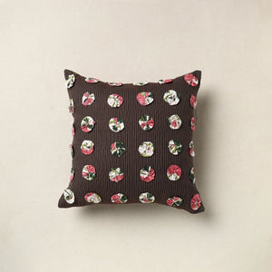 Brown - Hand Embroidered Phool Cushion Cover 10