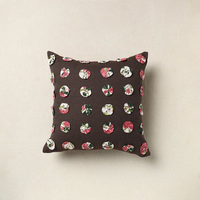 Brown - Hand Embroidered Phool Cushion Cover 10