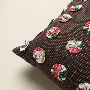 Brown - Hand Embroidered Phool Cushion Cover 10