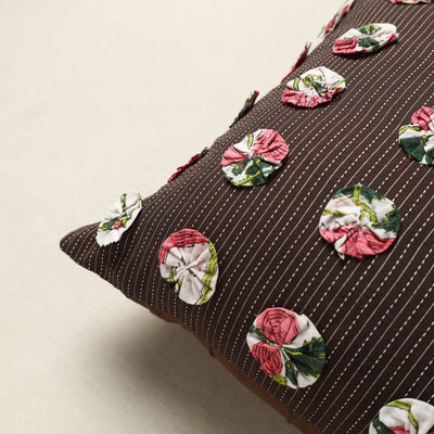 Brown - Hand Embroidered Phool Cushion Cover 10