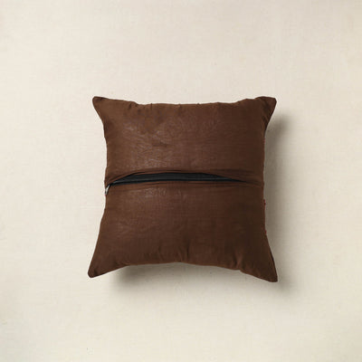 Brown - Hand Embroidered Phool Cushion Cover 10