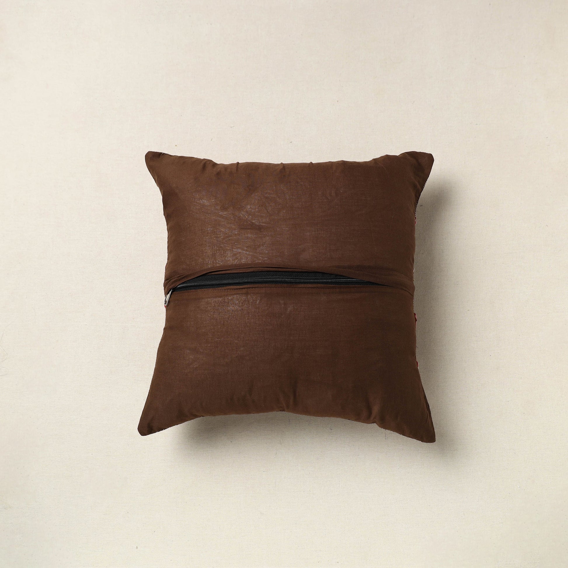 Brown - Hand Embroidered Phool Cushion Cover 10
