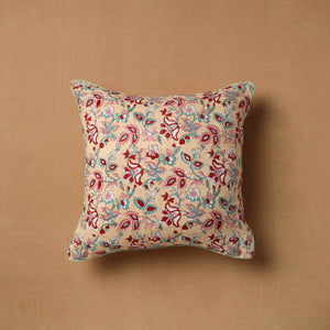 Beige - Block Print Cotton Sanganeri Cushion Cover (16 x 16 in) 06