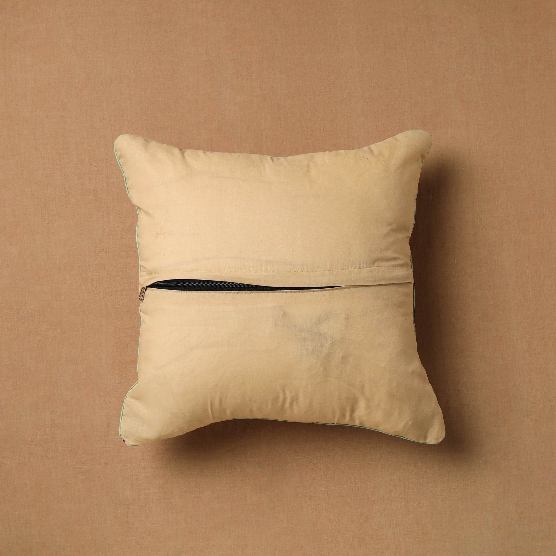 Beige - Block Print Cotton Sanganeri Cushion Cover (16 x 16 in) 06
