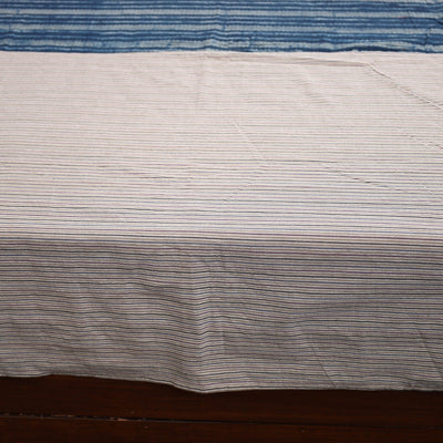 Beige - Plain Cotton Double Bed Cover with Block Print Patchwork (94 x 89 In)