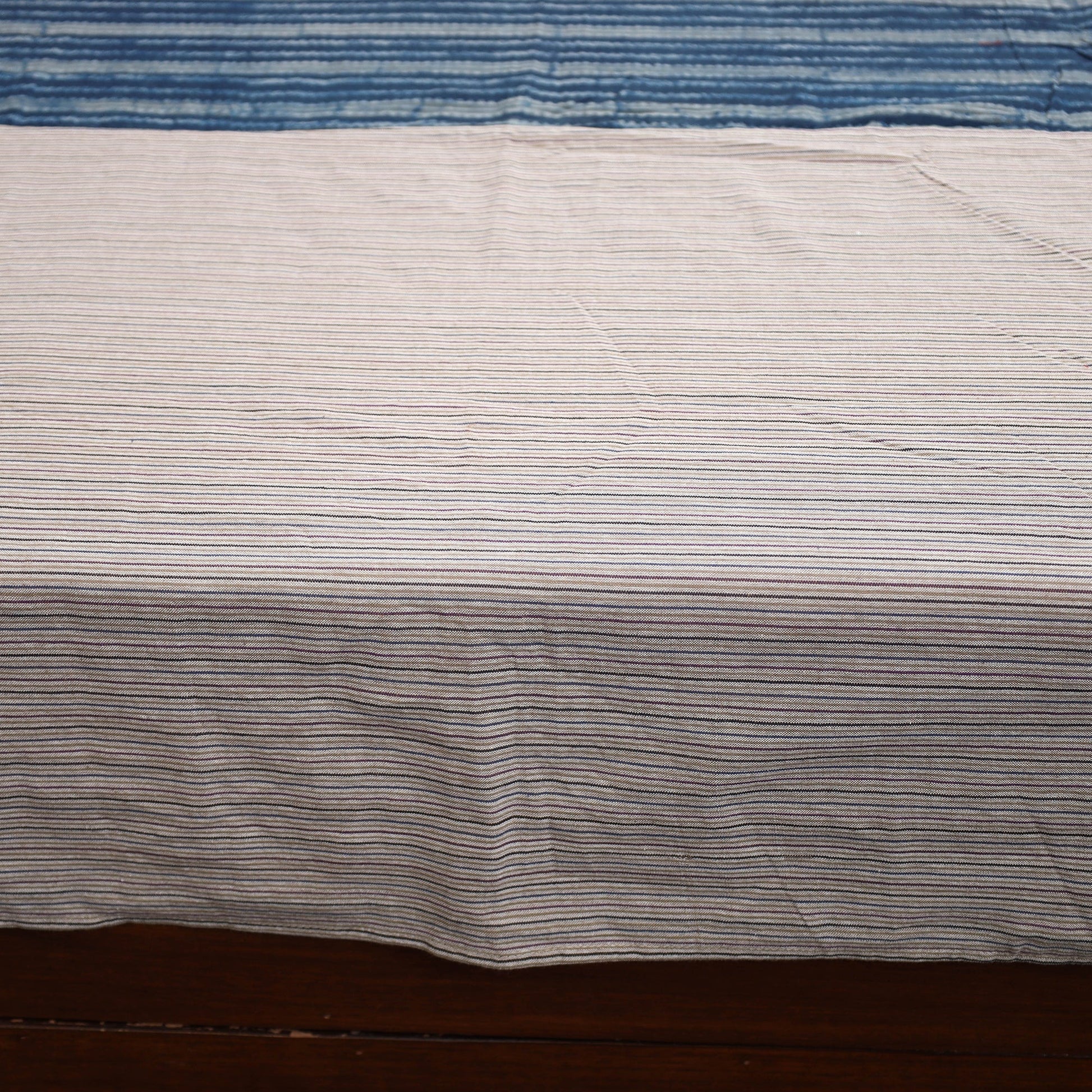 Beige - Plain Cotton Double Bed Cover with Block Print Patchwork (94 x 89 In)