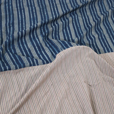 Beige - Plain Cotton Double Bed Cover with Block Print Patchwork (94 x 89 In)