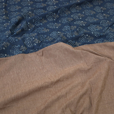 Brown - Plain Cotton Double Bed Cover with Block Print Patchwork (94 x 89 In)