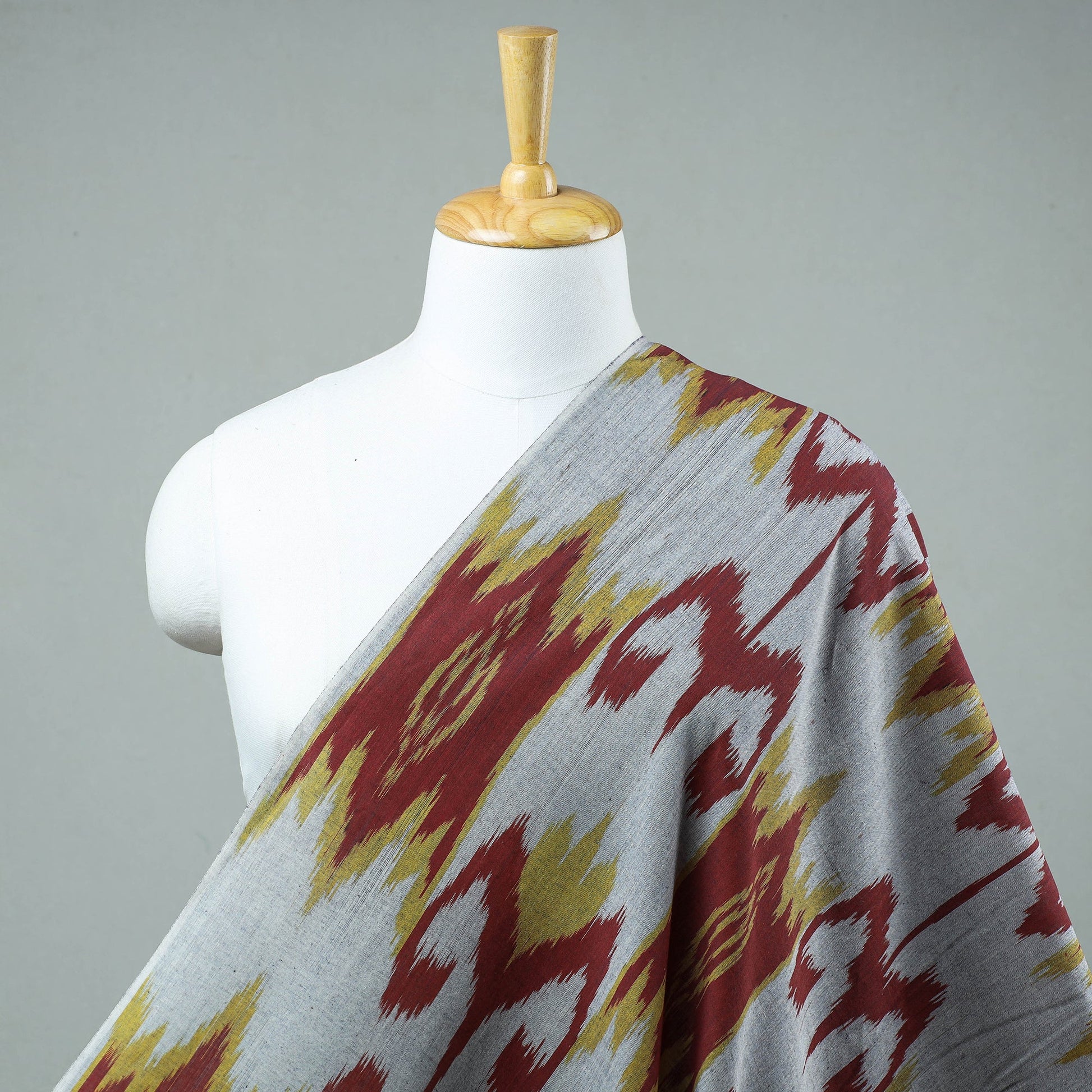grey - Handloom Cotton Pochampally Central Asian Ikat Fabric