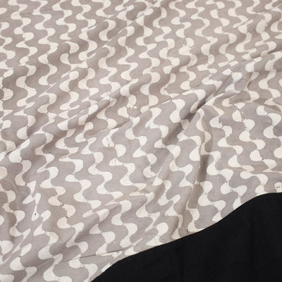 Black - Plain Cotton Double Bed Cover with Block Print Patchwork (94 x 89 In)