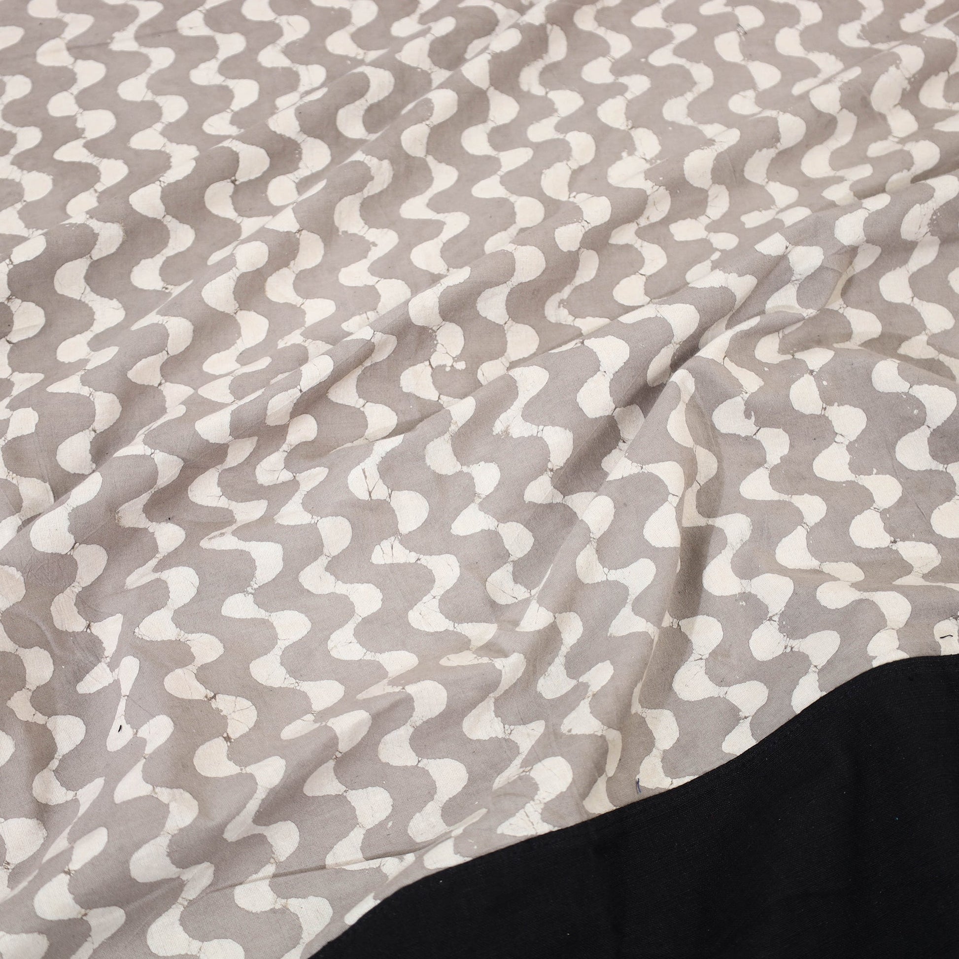 Black - Plain Cotton Double Bed Cover with Block Print Patchwork (94 x 89 In)
