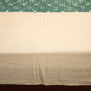Beige - Plain Cotton Double Bed Cover with Block Print Patchwork (94 x 89 In)