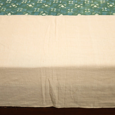Beige - Plain Cotton Double Bed Cover with Block Print Patchwork (94 x 89 In)