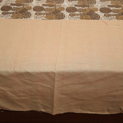 Brown - Plain Cotton Double Bed Cover with Block Print Patchwork (94 x 89 In)