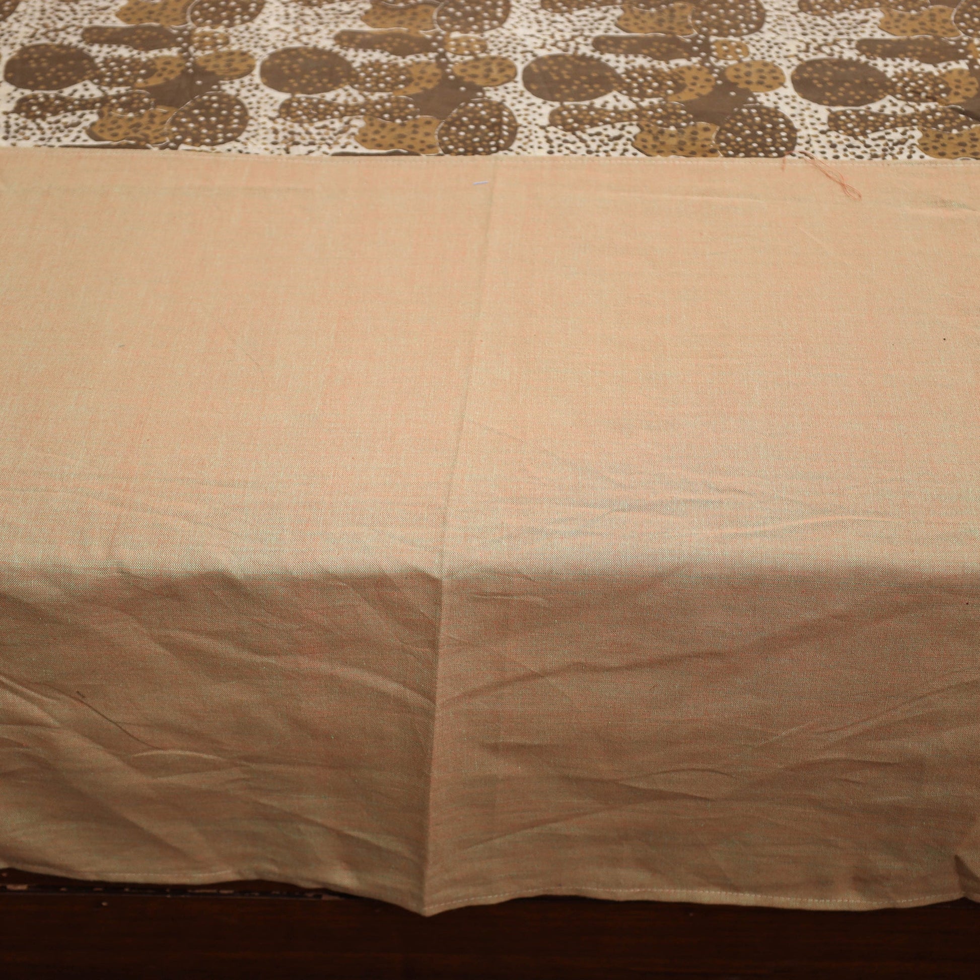 Brown - Plain Cotton Double Bed Cover with Block Print Patchwork (94 x 89 In)
