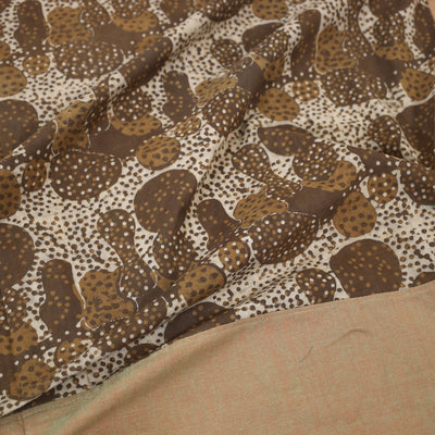 Brown - Plain Cotton Double Bed Cover with Block Print Patchwork (94 x 89 In)