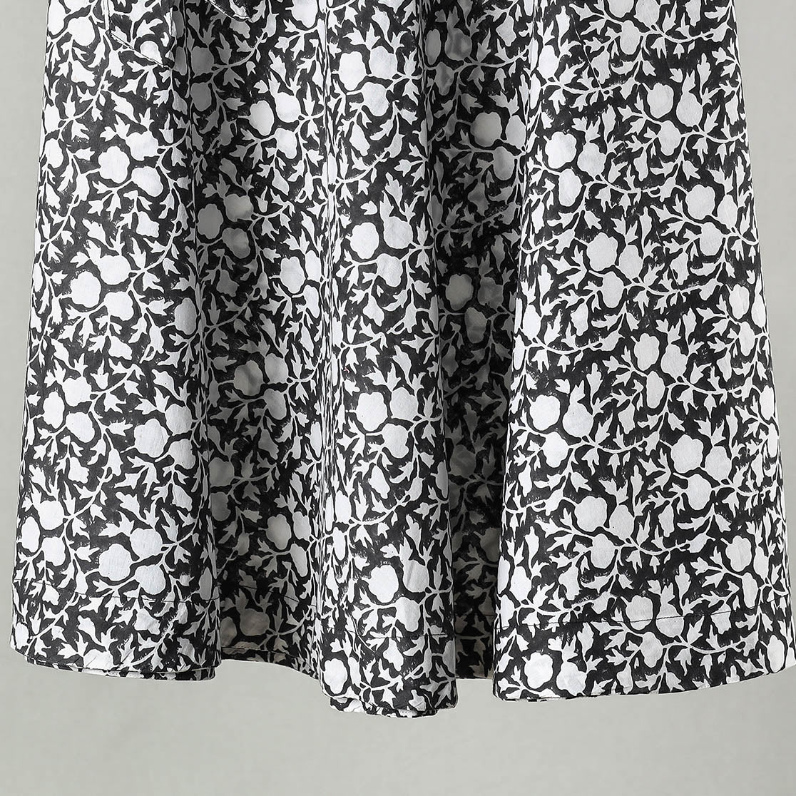 Black - Sanganeri Block Printed Cotton Wrap Around Skirt