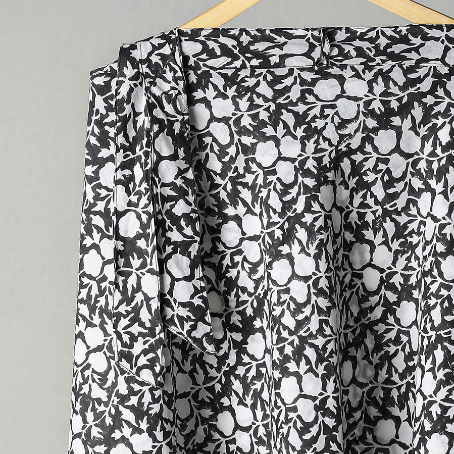 Black - Sanganeri Block Printed Cotton Wrap Around Skirt