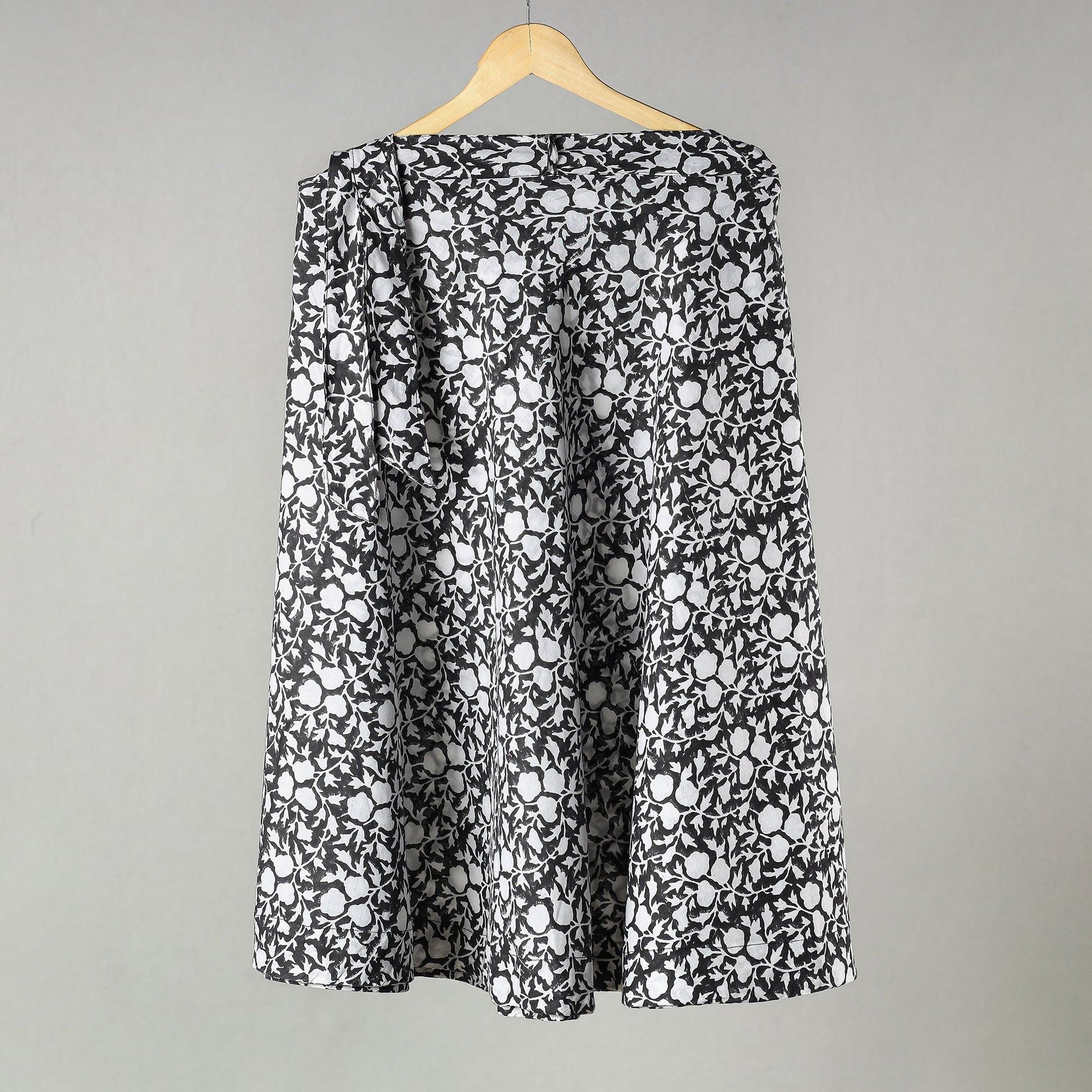 Black - Sanganeri Block Printed Cotton Wrap Around Skirt
