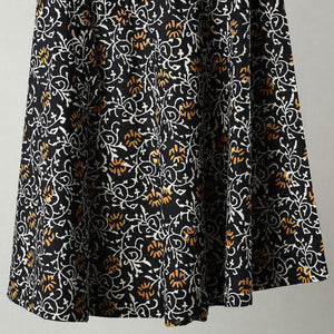Black - Sanganeri Block Printed Cotton Wrap Around Skirt