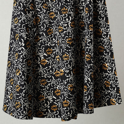Black - Sanganeri Block Printed Cotton Wrap Around Skirt
