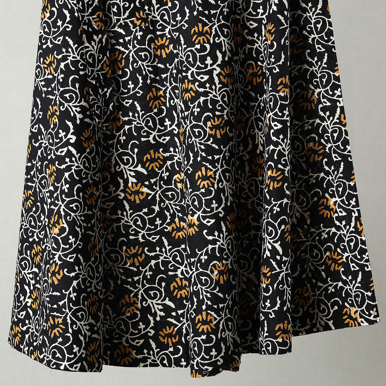 Black - Sanganeri Block Printed Cotton Wrap Around Skirt