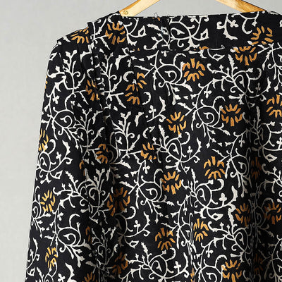 Black - Sanganeri Block Printed Cotton Wrap Around Skirt