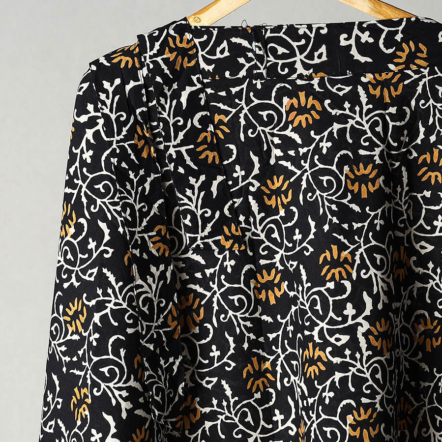 Black - Sanganeri Block Printed Cotton Wrap Around Skirt