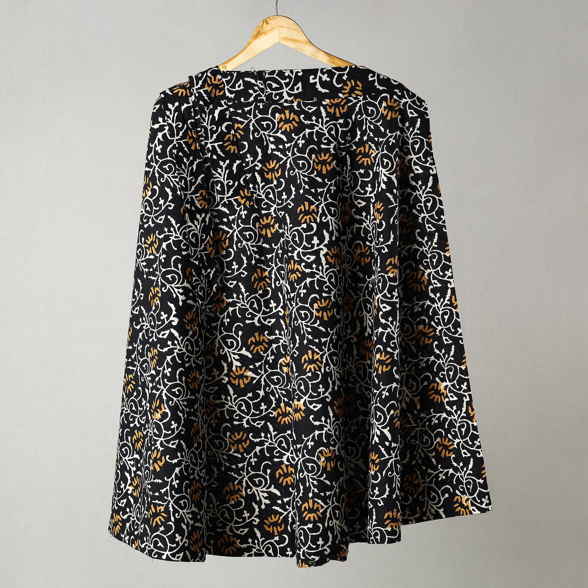 Black - Sanganeri Block Printed Cotton Wrap Around Skirt