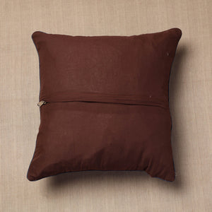 Beige - Block Print Cotton Kalamkari Cushion Cover (16 x 16 in)