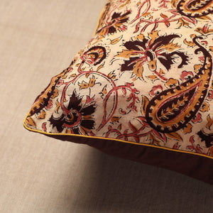 Beige - Block Print Cotton Kalamkari Cushion Cover (16 x 16 in)