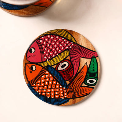 Bengal Patua Handpainted Akashmoni Wooden Coasters (Set of 4) 39