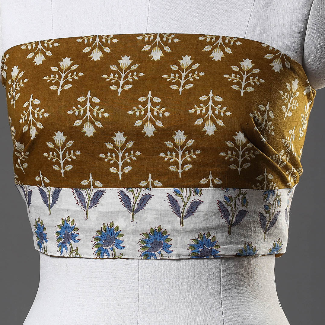Brown - Sanganeri Block Printed Cotton Blouse Piece