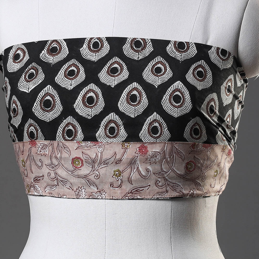 Black - Sanganeri Block Printed Cotton Blouse Piece