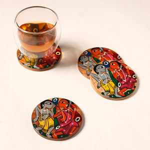 Bengal Patua Handpainted Akashmoni Wooden Coasters (Set of 4) 30