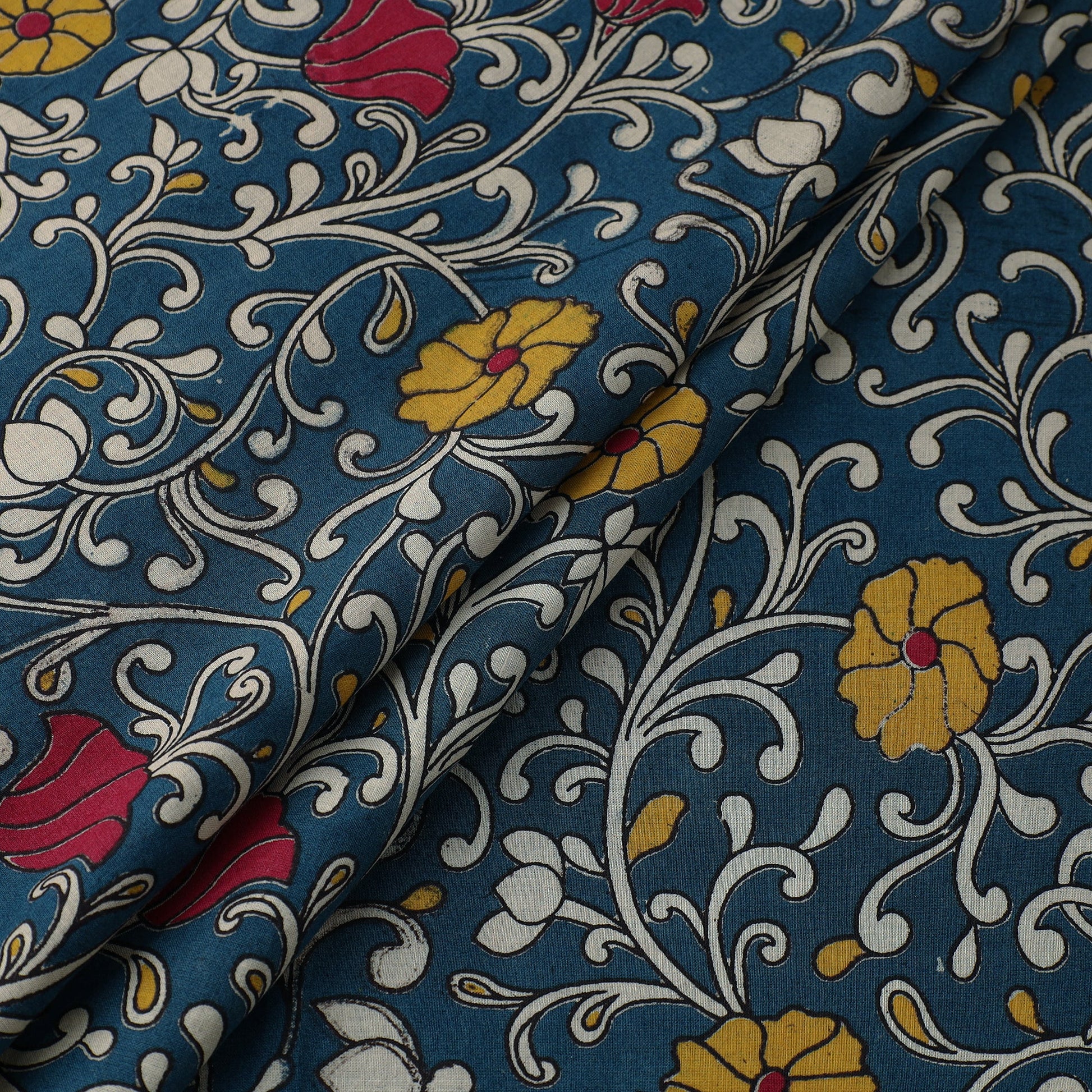 Blue - Cotton Kalamkari Print Fabric 02