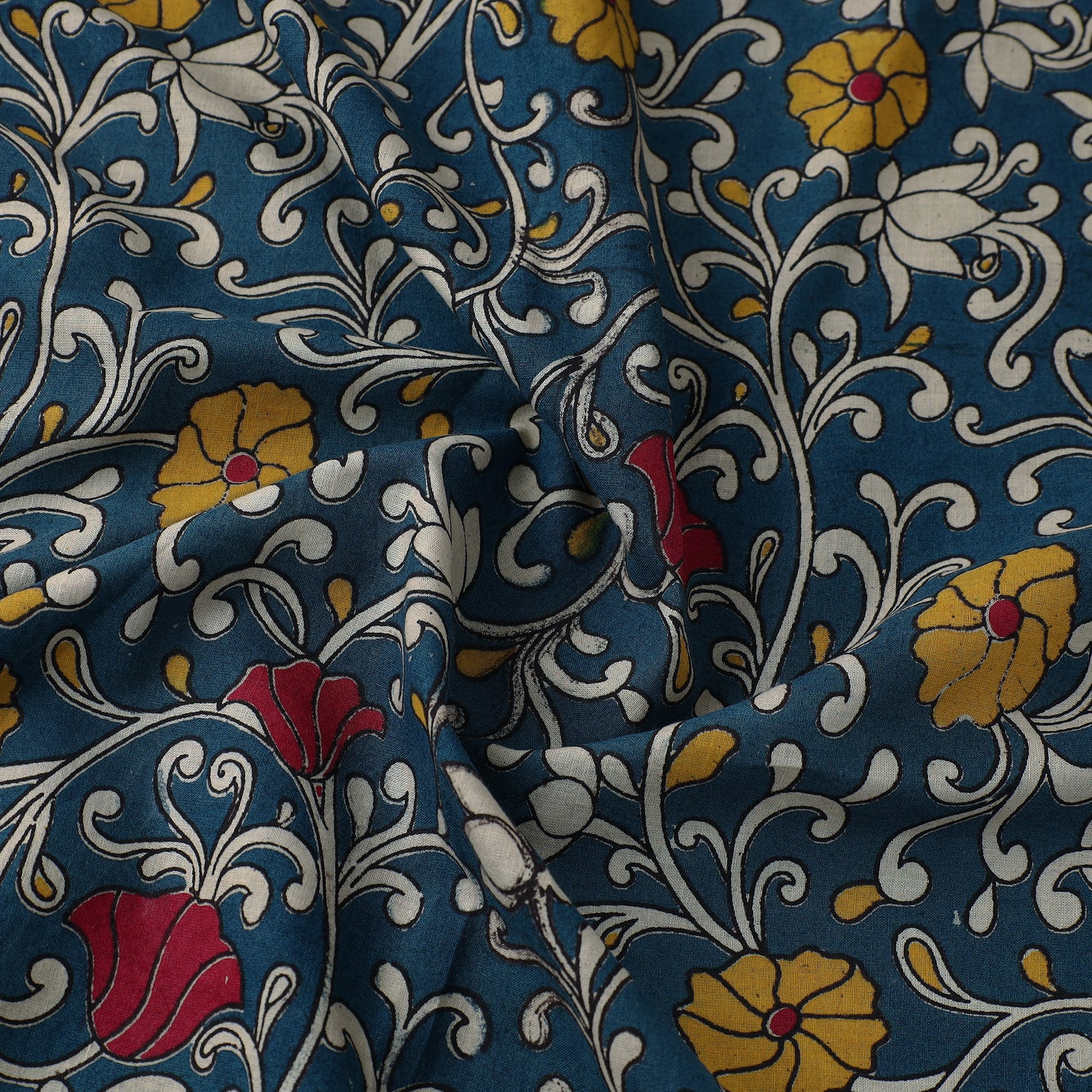 Blue - Cotton Kalamkari Print Fabric 02