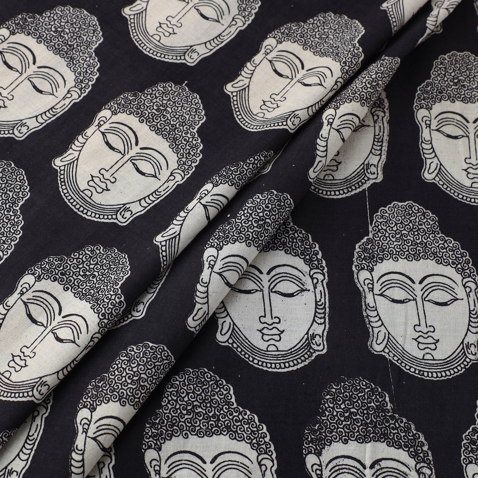 Black - Cotton Kalamkari Print Fabric 01