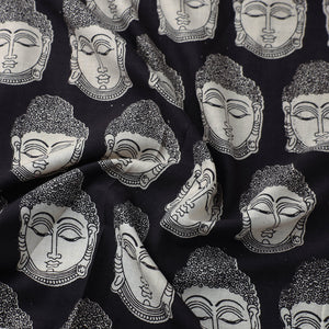Black - Cotton Kalamkari Print Fabric 01