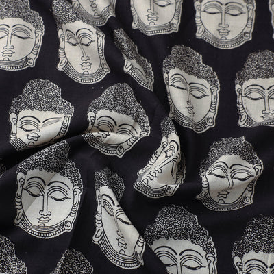 Black - Cotton Kalamkari Print Fabric 01