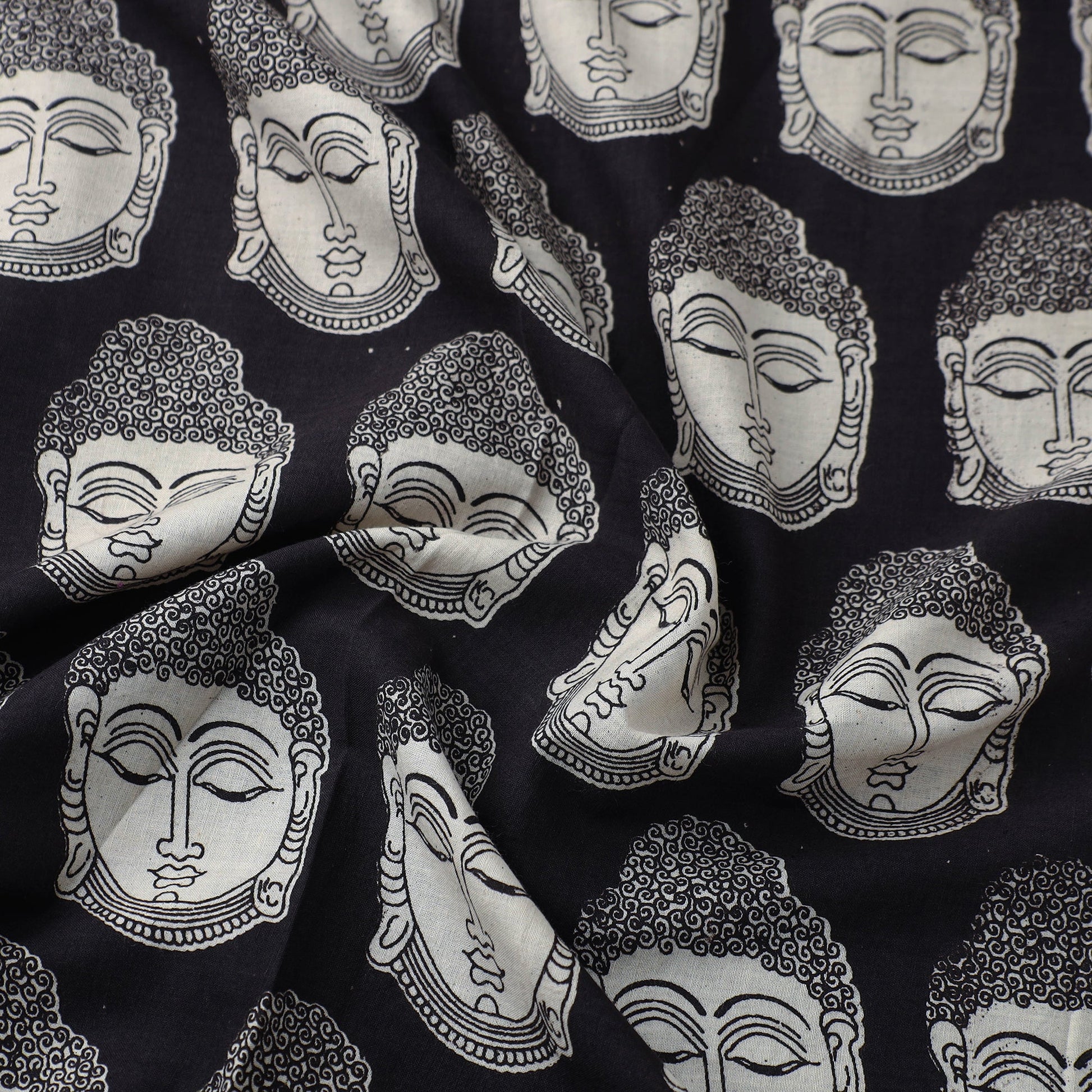 Black - Cotton Kalamkari Print Fabric 01