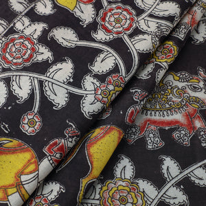 Black - Cotton Kalamkari Print Fabric 03