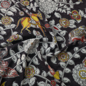 Black - Cotton Kalamkari Print Fabric 03