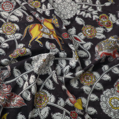 Black - Cotton Kalamkari Print Fabric 03