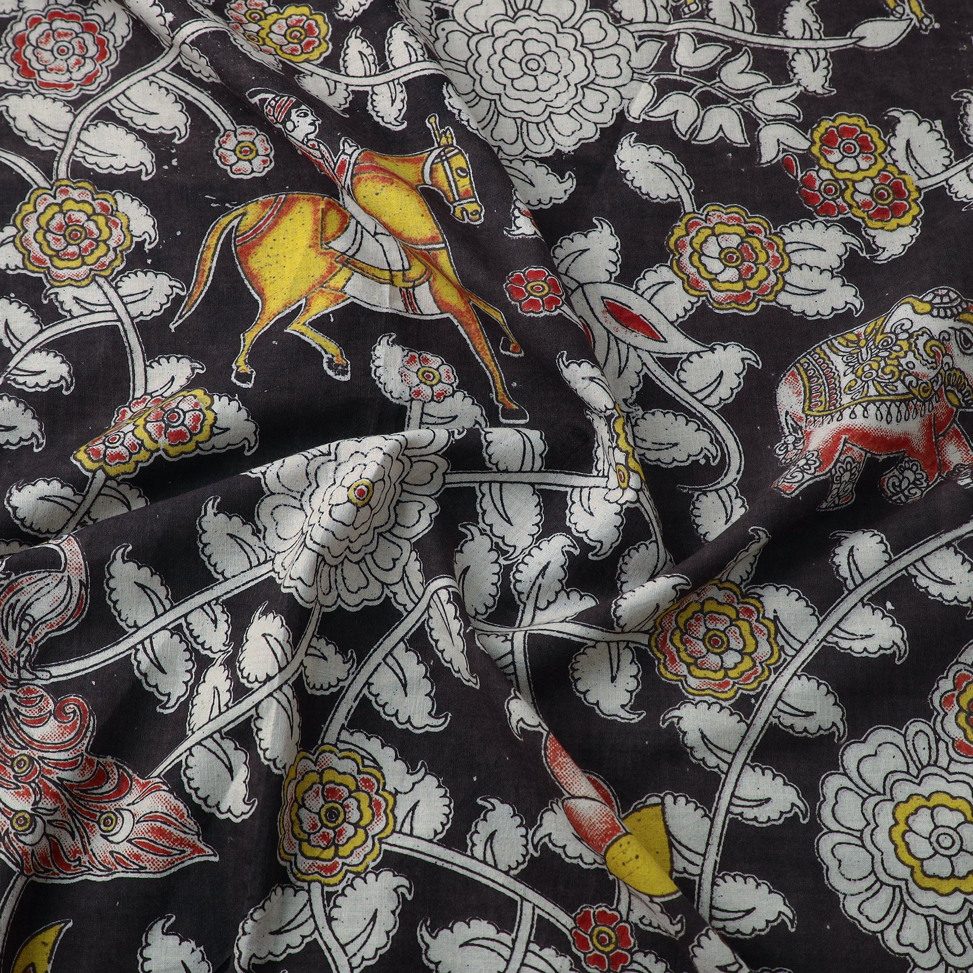 Black - Cotton Kalamkari Print Fabric 03