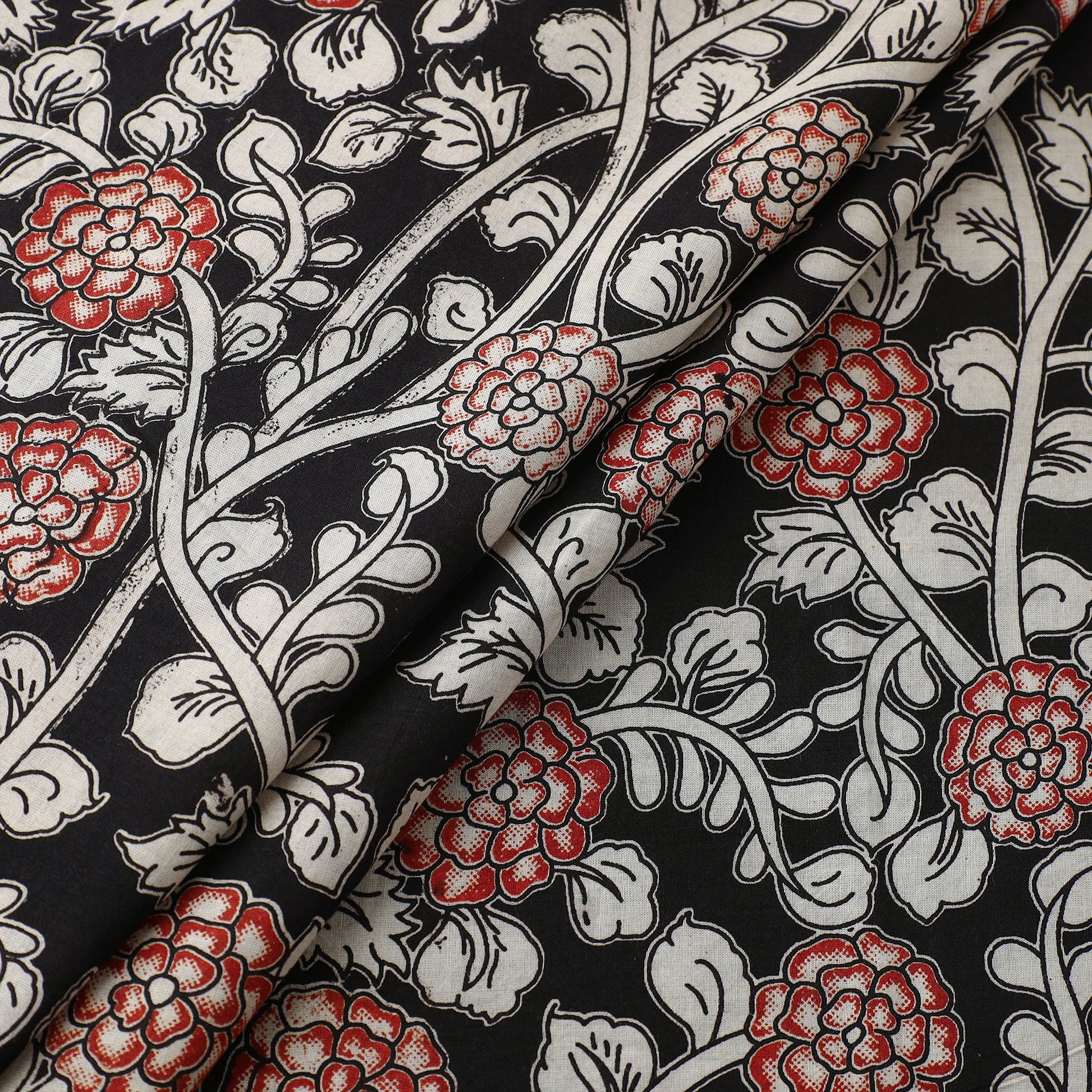 Black - Cotton Kalamkari Print Fabric 04