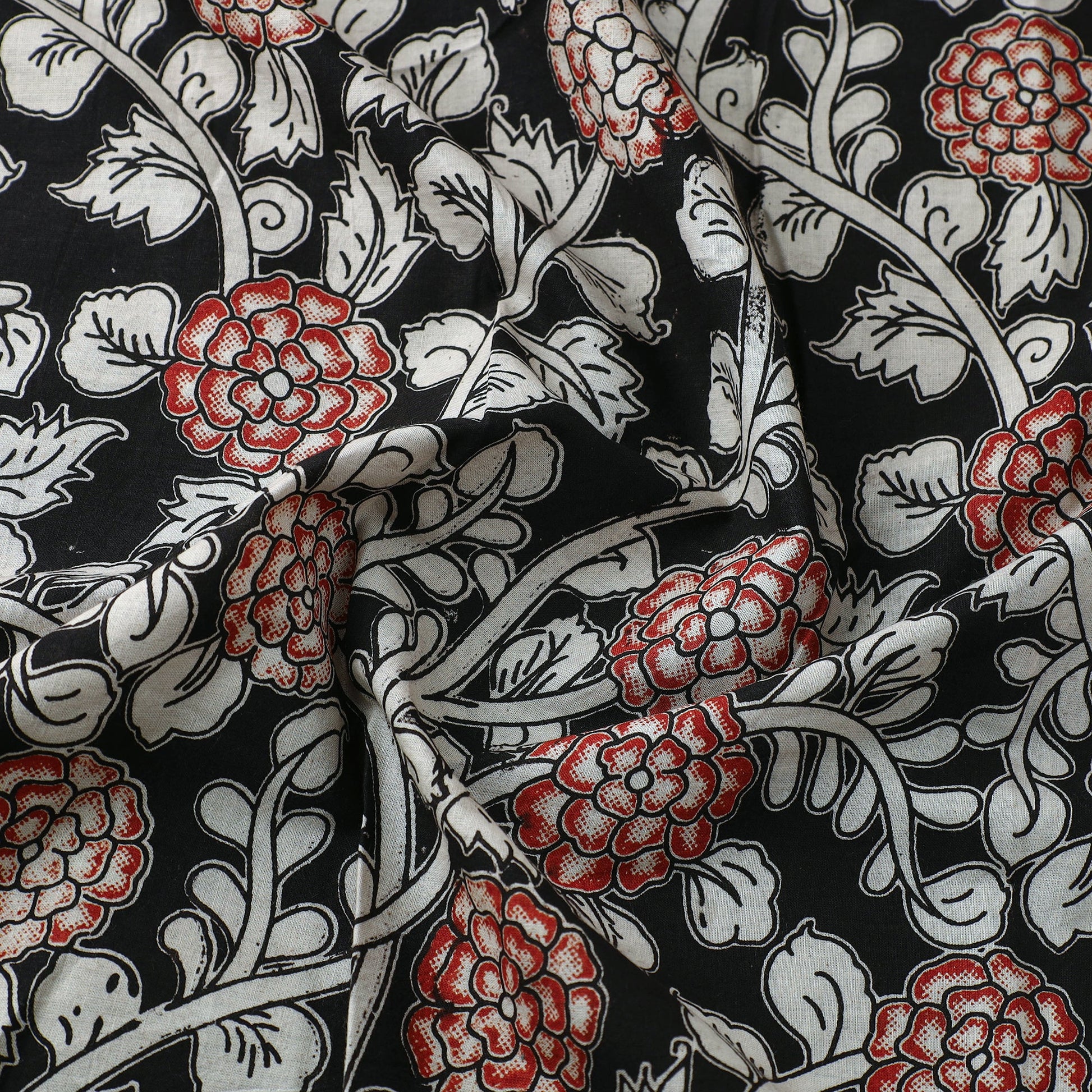 Black - Cotton Kalamkari Print Fabric 04