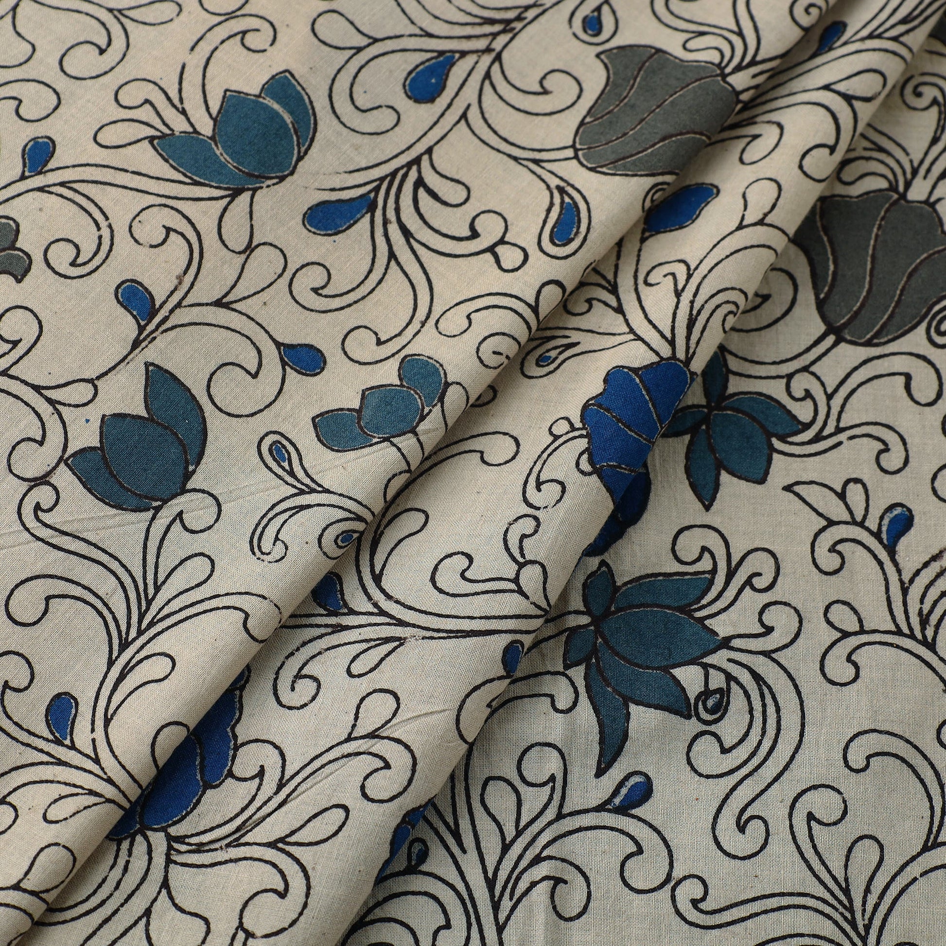 Beige - Cotton Kalamkari Print Fabric 05